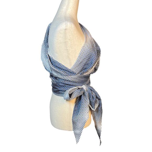 Alexandre Vauthier 100% Silk One Shoulder Statement Sleeve Wrap Blouse 40 Blue - Picture 6 of 16